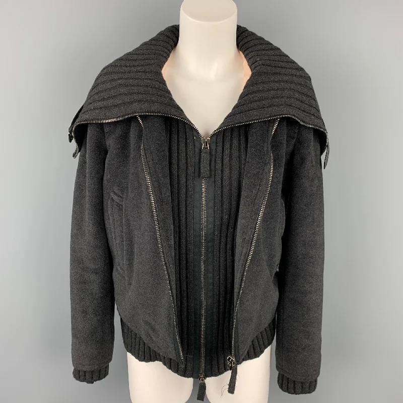 Vintage JEAN PAUL GAULTIER Size 6 Charcoal Angora Blend Leather Trim Jacket Denim Jacket Leather Jacket Suede Jacket Vintage JEAN PAUL GAULTIER Size 6 Charcoal Angora Blend Leather Trim Jacket Denim Jacket Leather Jacket Suede Jacket