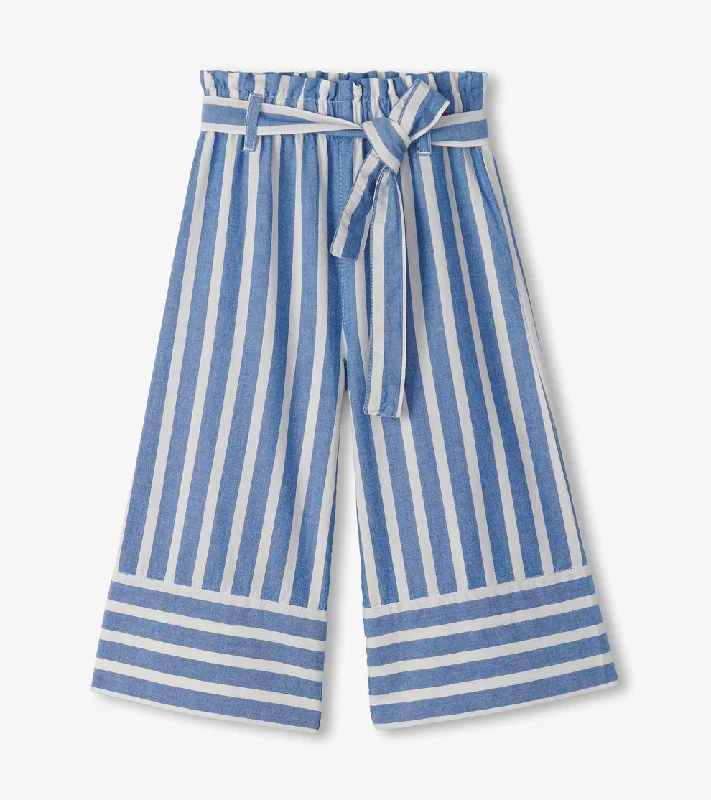 Powder Stripes Cropped Paperbag Pants Chic Wool Trousers