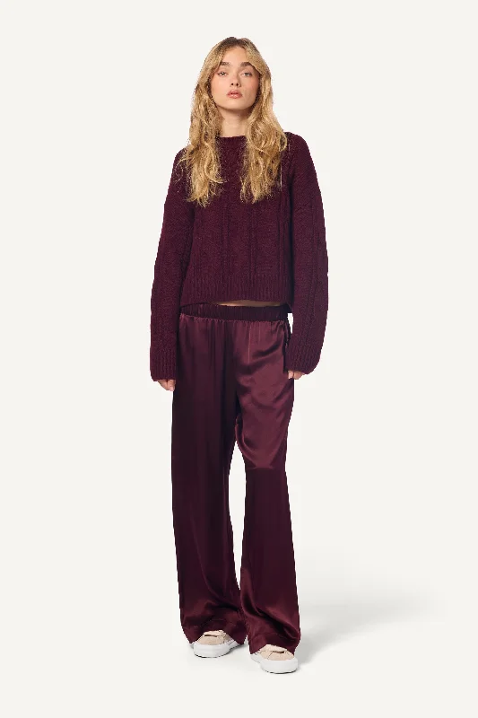 BRYNN WIDE LEG SILK PANT | BORDEAUX Casual Skinny Fit Pants
