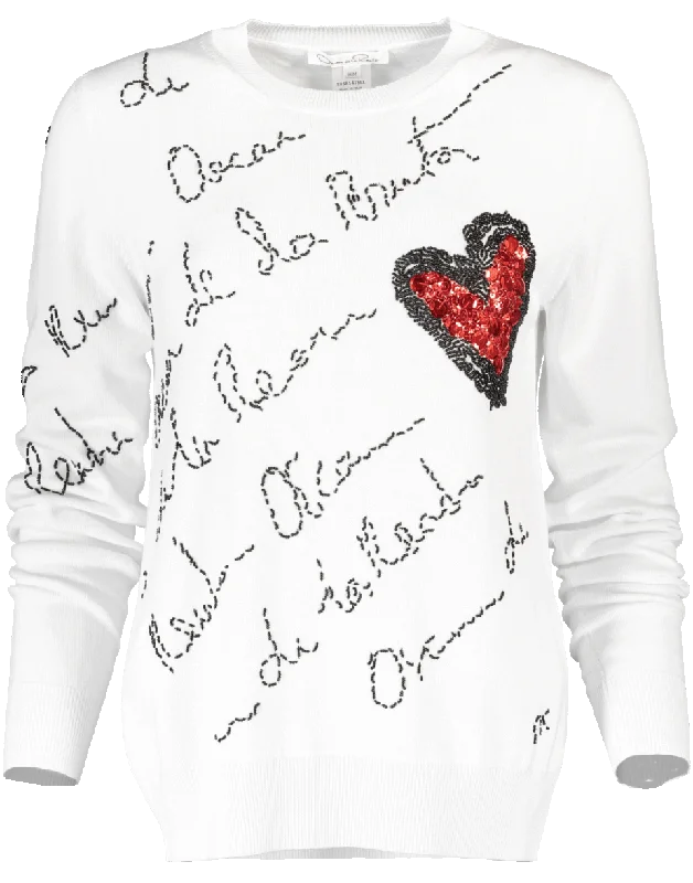 Signature Heart Knit Sweater Glossy Satin Silk