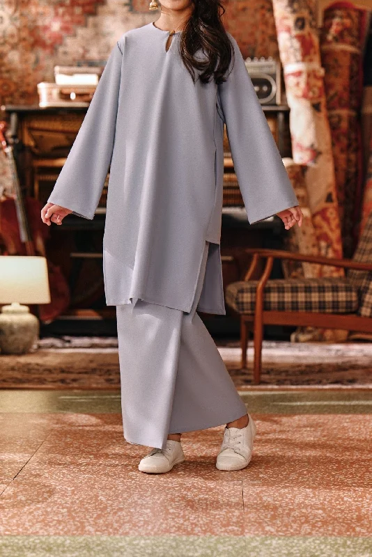 The Akar Kita Folded Skirt - Blue Fog high slit skirt