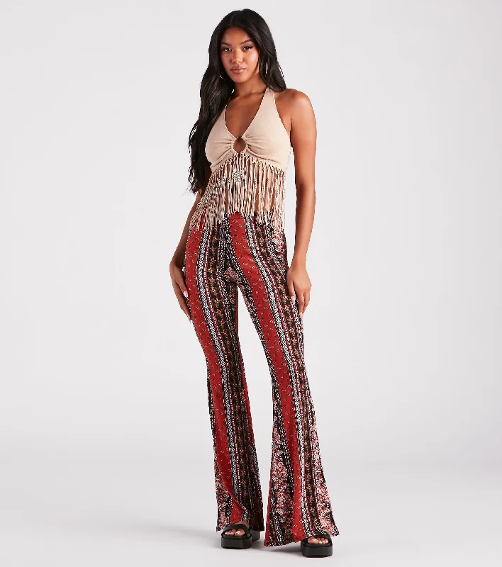 Fun And Free Boho High-Rise Flare Pants Cozy Knit Pants