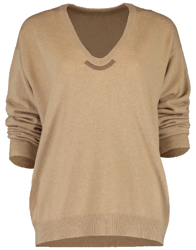 Solomeo Yarn Tab V-Neck Sweater Collared Crew Neck Turtle Neck