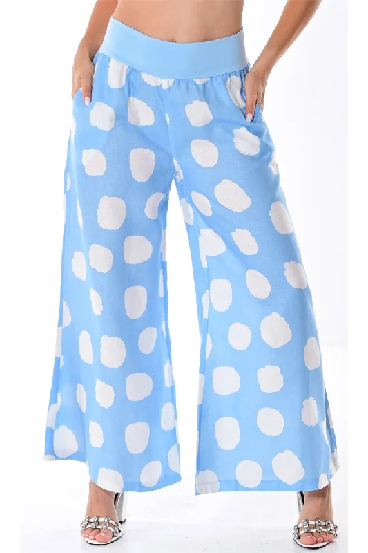 Azucar Ladies 100% Linen Pants w/Wide Leg & Wide Waist Band. Polka-Dot Print/Cloud in (2) Colors -LLWP104 Soft Wool Pants Azucar Ladies 100% Linen Pants w/Wide Leg & Wide Waist Band. Polka-Dot Print/Cloud in (2) Colors -LLWP104 Soft Wool Pants