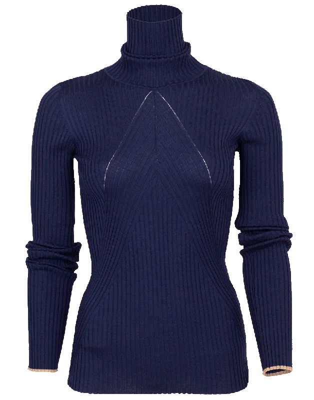 Slim Polo Neck Sweater Lace Blend Ribbed Blend Corduroy Blend
