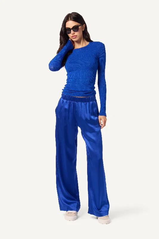BRYNN WIDE LEG SILK PANT | LAPIS Trendy Tapered Pants