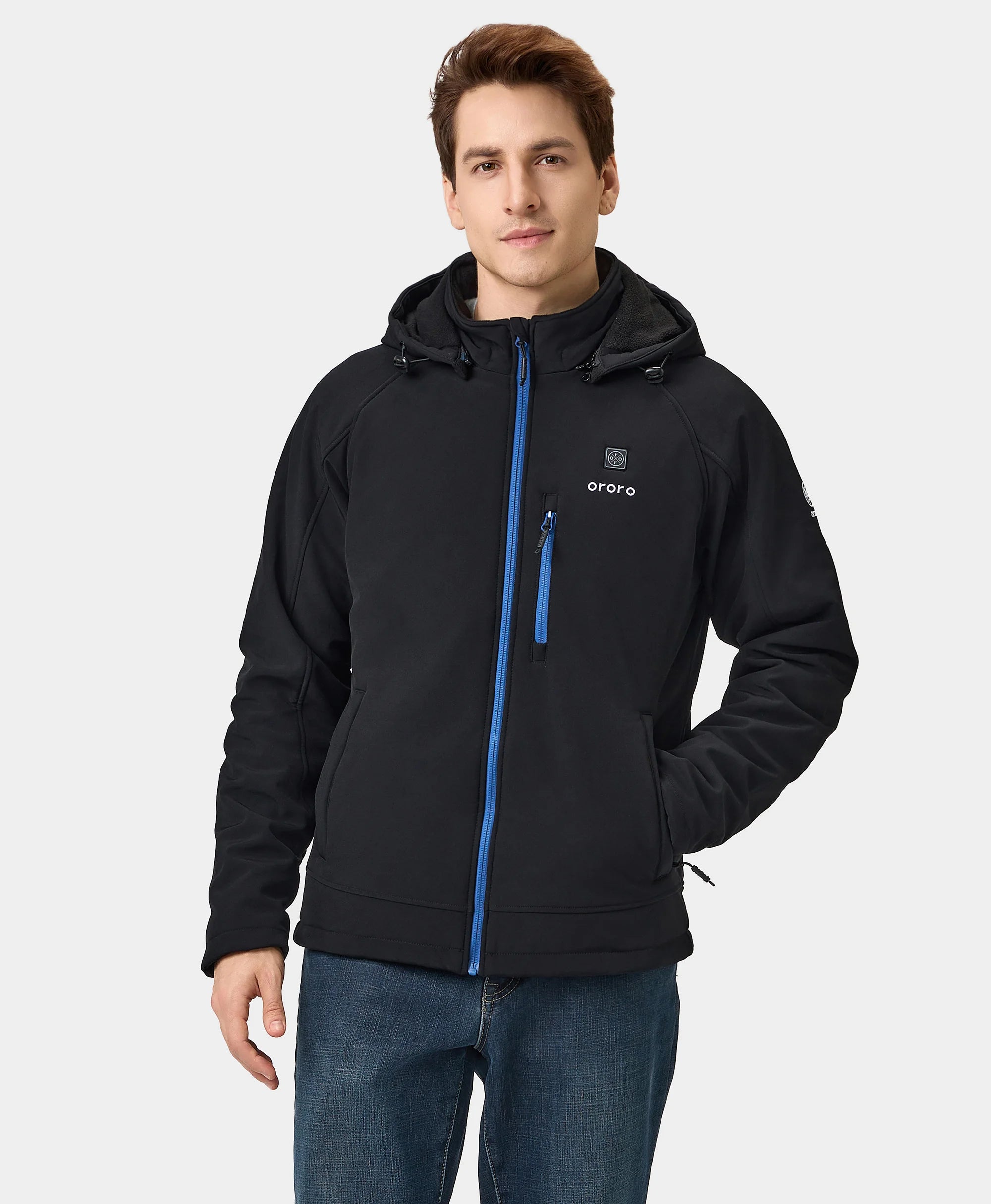 Men's Heated Jacket (4 Heating Zones) - Black & Blue Denim Jacket Leather Jacket Suede Jacket