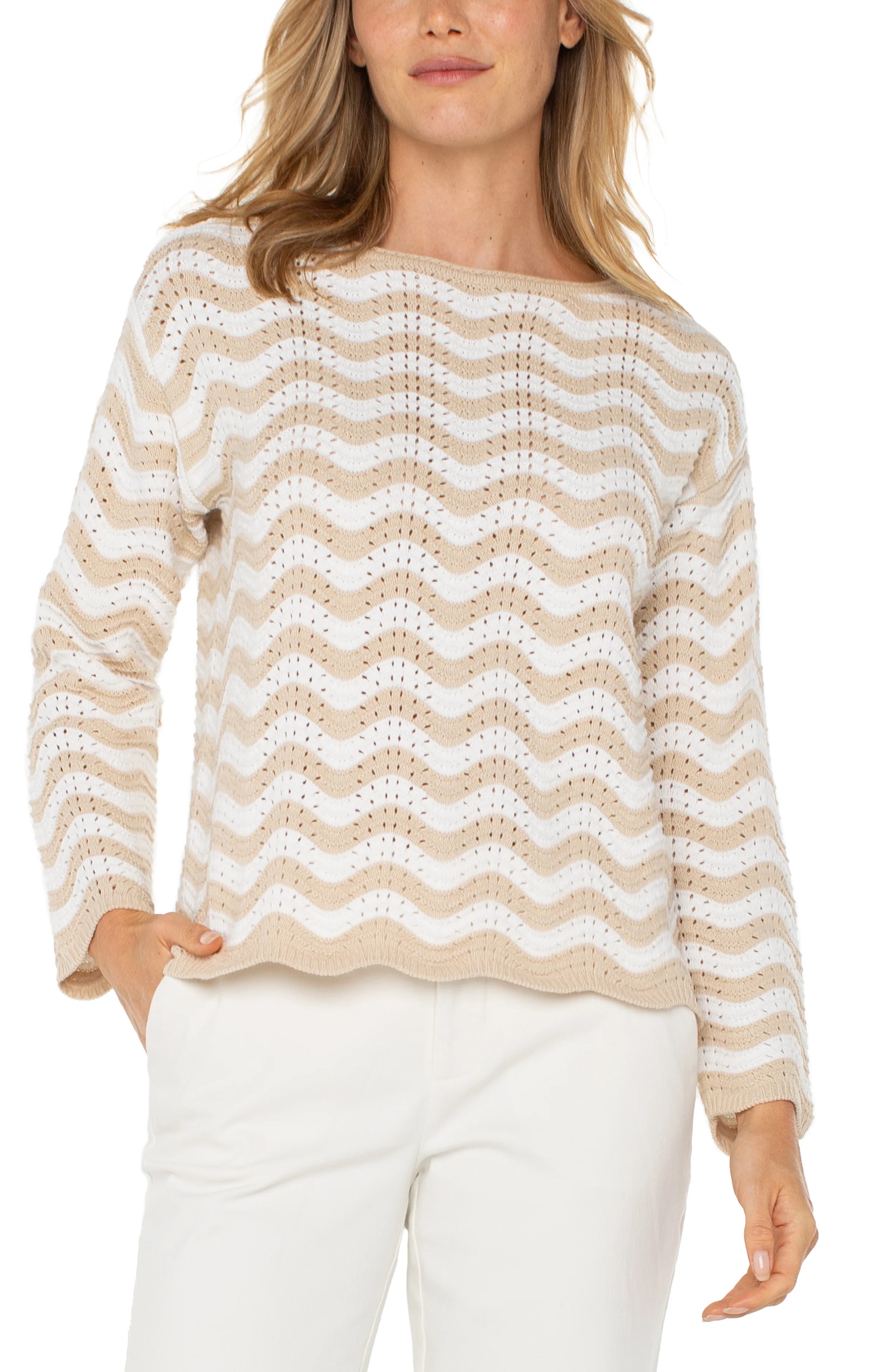 LIVERPOOL Boatneck Sailing Sweater Herringbone Houndstooth Plaid