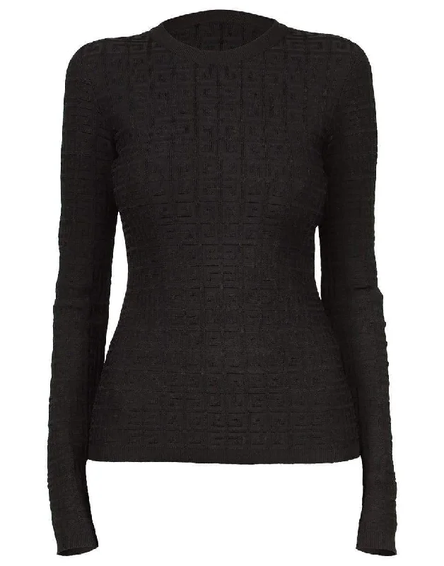 Black Viscose Monogram Sweater Silk Blend Satin Velvet
