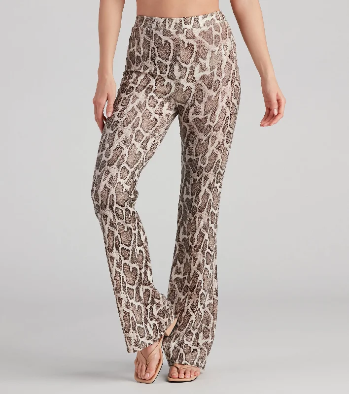 So Sassy Snake Print Wide-Leg Pants Soft Cotton Pants