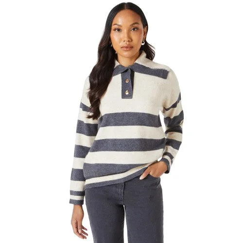 Debenhams Womens/Ladies Stripe Open Collar Sweater Top Plaid Sweater Polka Dot Checkered
