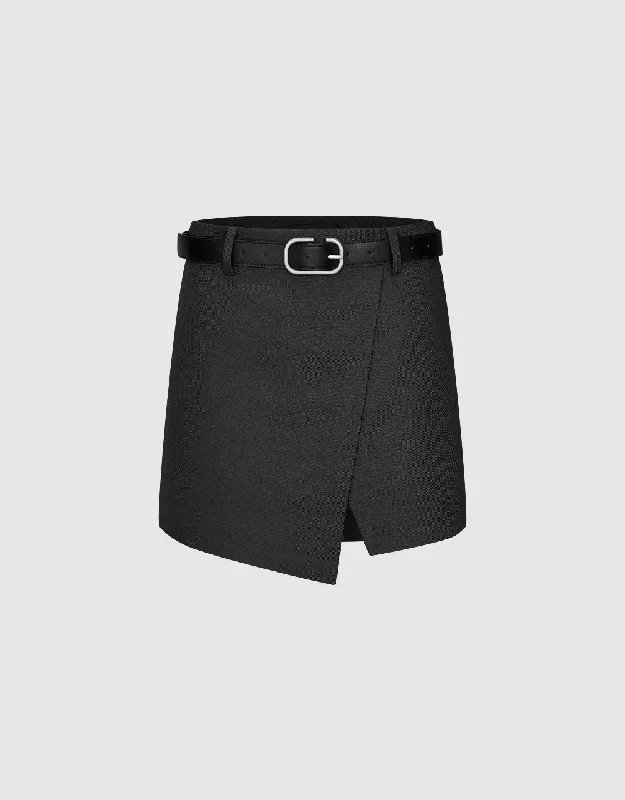 Mini Straight Skirt With Belt wool skirt sturdy