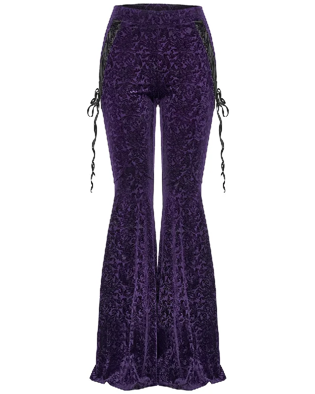 Punk Rave Gothic Embossed Baroque Flared Pants - Extended Size Range - Purple Stylish Casual Pants