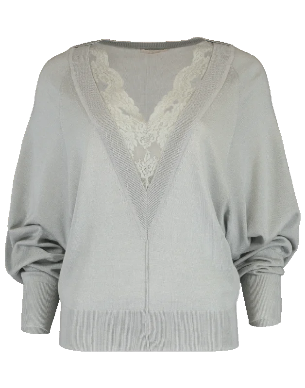 Dolman Sleeve Lace Insert Sweater Anti-Pilling Anti-Shrink Durable
