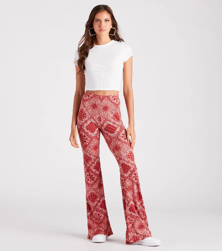 Bandana Bandit Paisley Boho Flare Pants Stretch Fit Pants