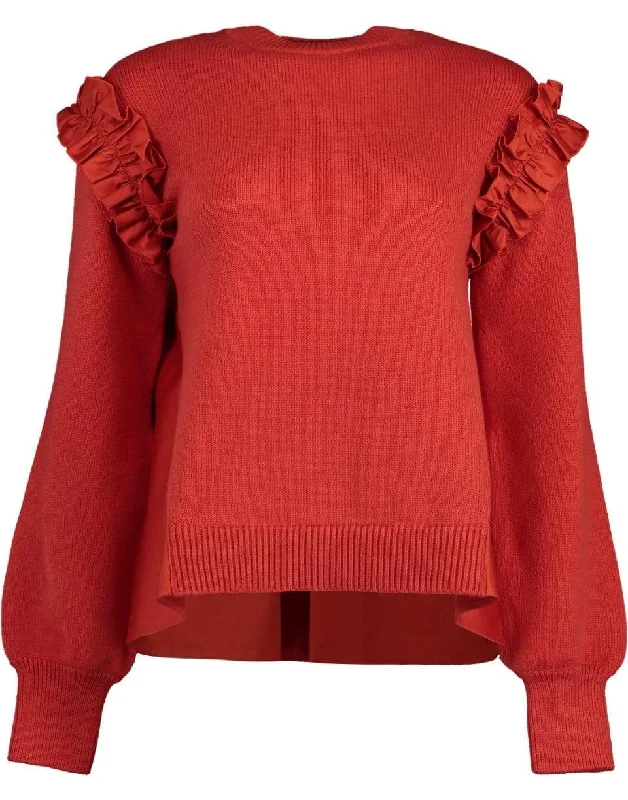 Red Ruffle Sweater Iron Safe Non-Iron Wrinkle Free