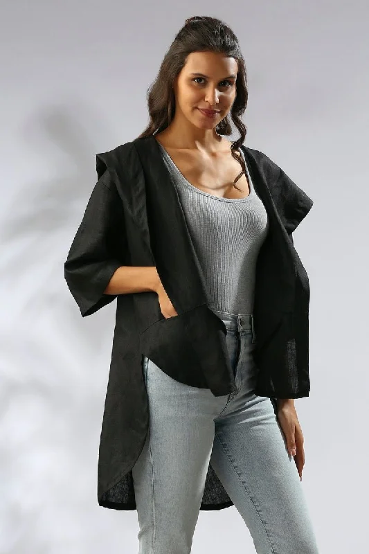 Banyan Gender Fluid Jacket / Overcoat - Black Hoodie Zip-Up Jacket Button-Up Jacket