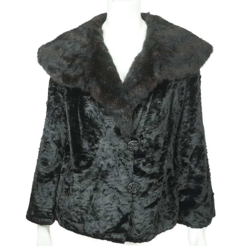 Vintage 1950s Black Velvet Faux Fur Jacket Short Coat Ladies Size M Notch Collar Peter Pan Collar Cowl Neck Vintage 1950s Black Velvet Faux Fur Jacket Short Coat Ladies Size M Notch Collar Peter Pan Collar Cowl Neck