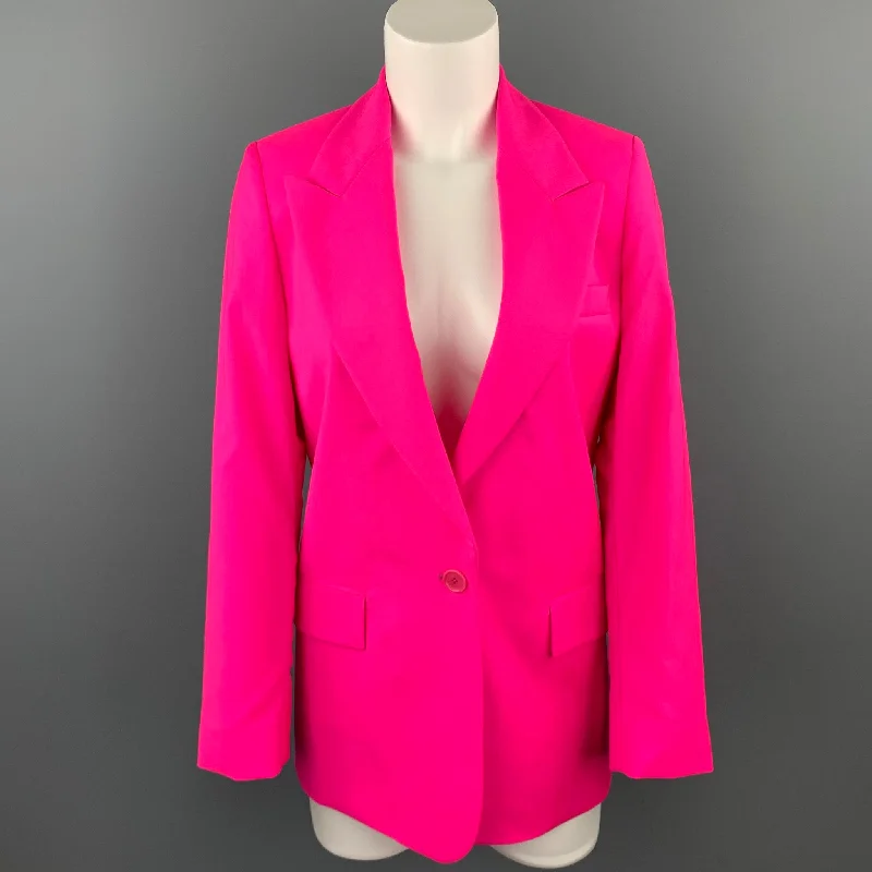 MSGM Size 4 Hot Pink Wool Peak Lapel Buttoned Blazer Jacket Herringbone Jacket Houndstooth Jacket Plaid Jacket MSGM Size 4 Hot Pink Wool Peak Lapel Buttoned Blazer Jacket Herringbone Jacket Houndstooth Jacket Plaid Jacket