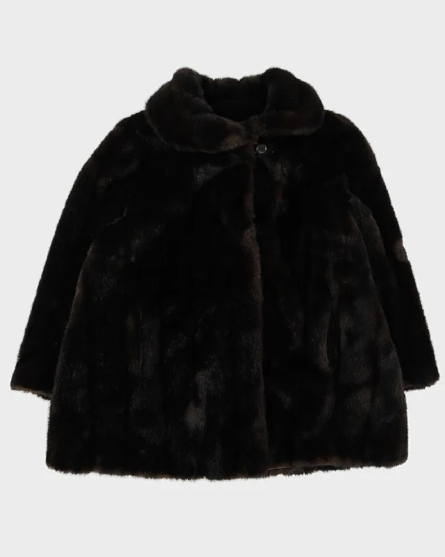 Vintage 1970-80s Brown Faux Fur Jacket - L Elasticated Jacket Padded Jacket Insulated Jacket