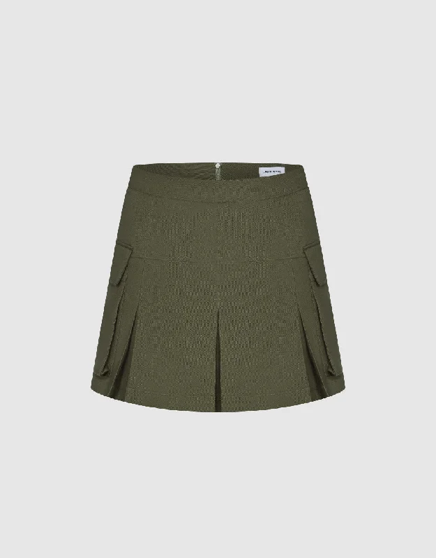 Pleated Mini A-Line Skirt denim skirt casual
