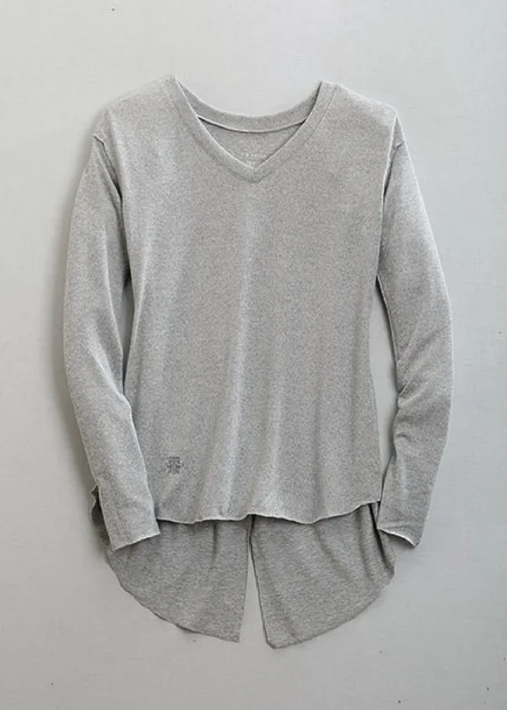 Tin Haul Womens 1488 Melange V-Neck Grey Poly/Spandex Sweater Spandex Blend Rayon Blend Denim Blend