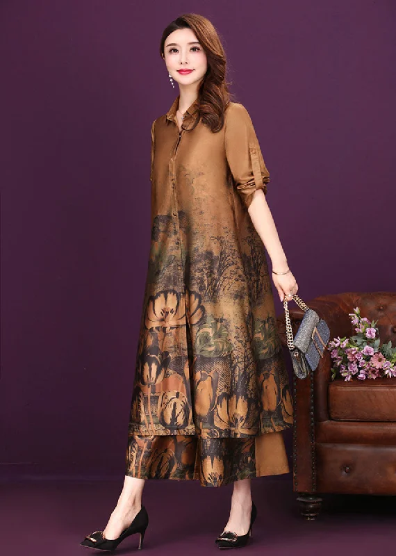 Button-Up Long Top and Wide Leg Pants Two-piece Set Classic Flared Pants