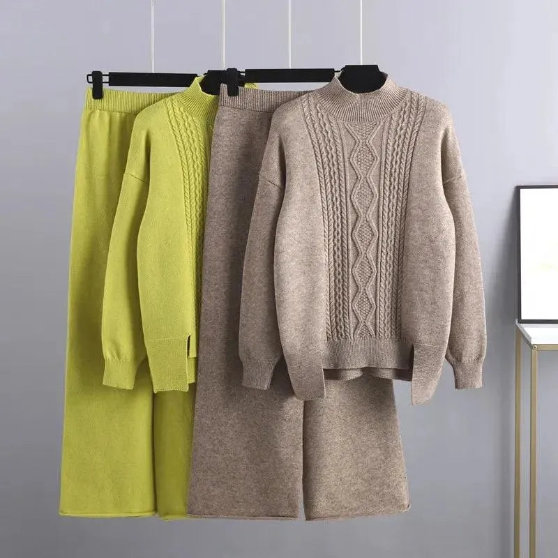 3 Piece Cashmere Women Pants Sweater Set Knit Fabric Woven Fabric Fleece Fabric