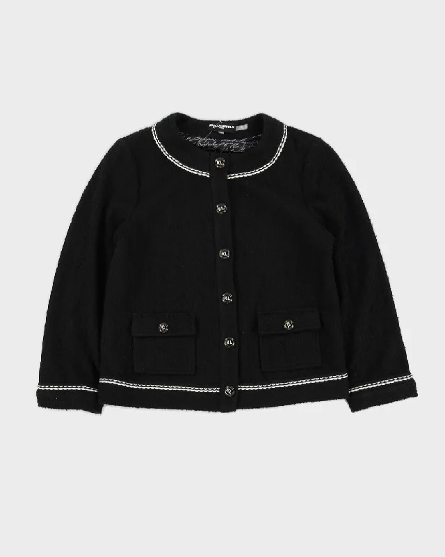 Karl Lagerfeld Black Blazer Jacket - S Notch Collar Jacket Peter Pan Collar Jacket Cowl Neck Jacket