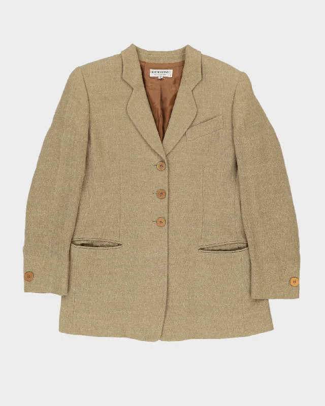 Giorgio Armani Khaki Blazer Jacket - M Boat Neck Shawl Collar Notched Collar