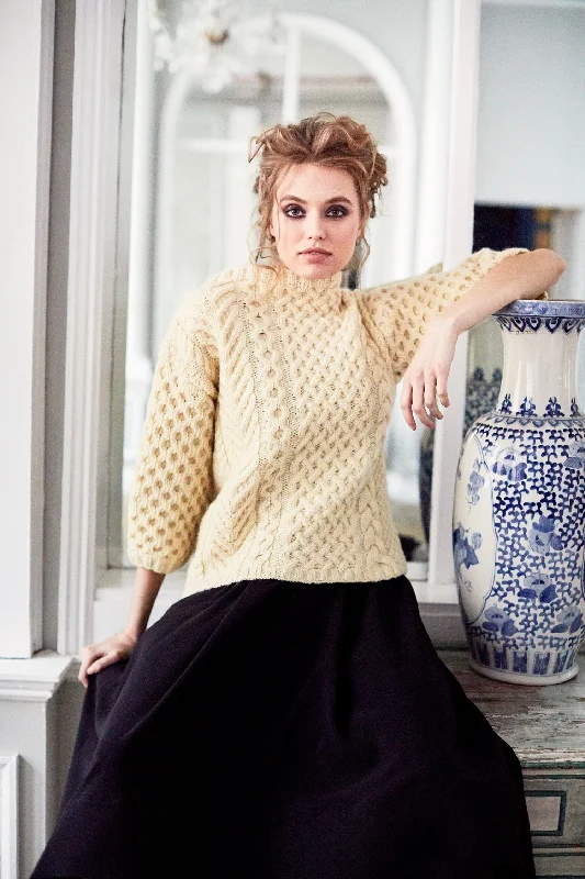 Funnel Neck Cable Sweater (Knit) Soft Cozy Warm
