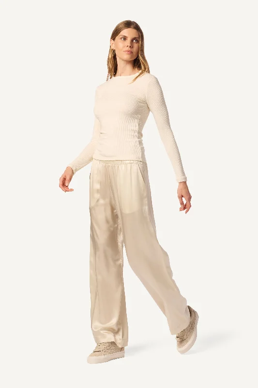 BRYNN WIDE LEG SILK PANT | GARDENIA Comfortable Fleece Pants