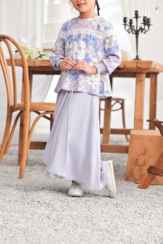 The Mimpian Ruffle Wide Skirt - Lilac denim skirt stylish