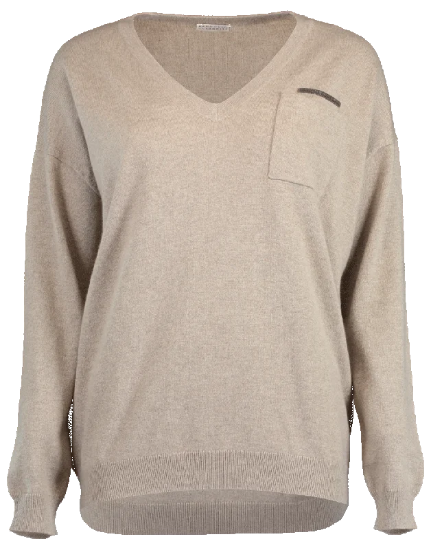 Cashmere Boyfriend Sweater Front Pockets Side Pockets Patch Pockets