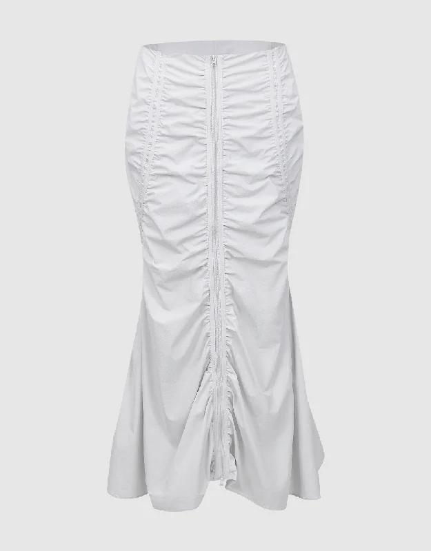 Ruched Midi Fishtail Skirt corduroy skirt cozy