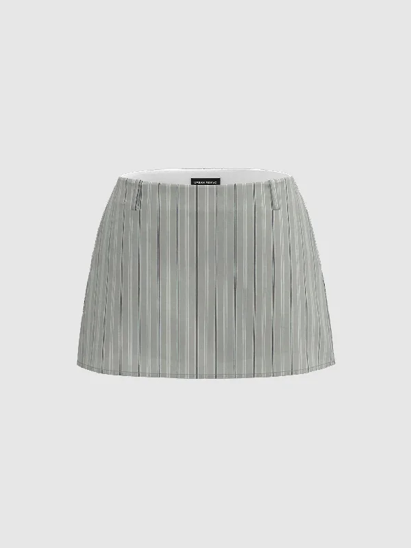 Striped Mini Skirts button skirt front