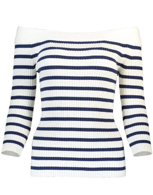 Off Shoulder Striped Sweater Print Jacquard Patchwork