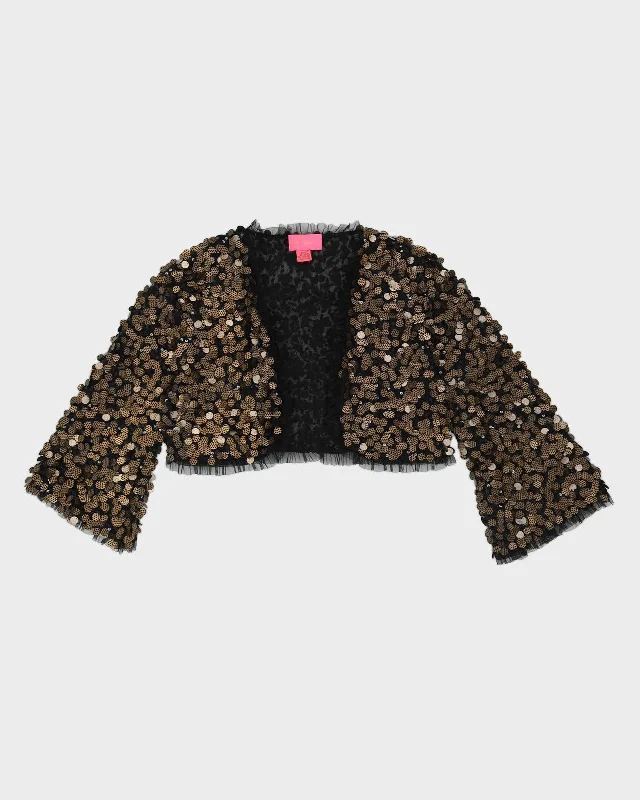 Betsey Johnson Black Sequinned Bolero Jacket - S Herringbone Jacket Houndstooth Jacket Plaid Jacket Betsey Johnson Black Sequinned Bolero Jacket - S Herringbone Jacket Houndstooth Jacket Plaid Jacket