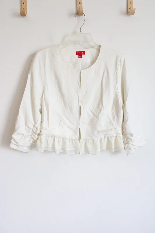 Elle White Peplum Blazer Jacket | L Denim Jacket Leather Jacket Suede Jacket