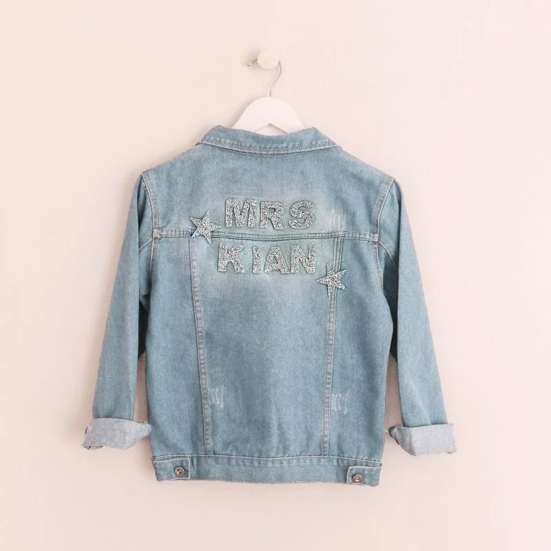 Custom Bridal Denim Sparkle Jacket Satin Jacket Silk Jacket Chiffon Jacket