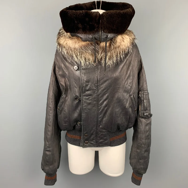 JEAN PAUL GAULTIER Femme Size M Black Leather Sheep Skin Turtleneck Fur Collar Jacket Zippered Front Buttoned Front Snap Front JEAN PAUL GAULTIER Femme Size M Black Leather Sheep Skin Turtleneck Fur Collar Jacket Zippered Front Buttoned Front Snap Front