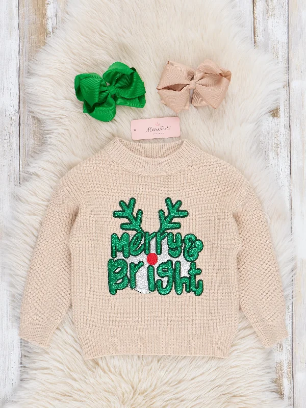 Embroidered Merry & Bright Sweater Boxy Sweater Fitted Sweater A-Line