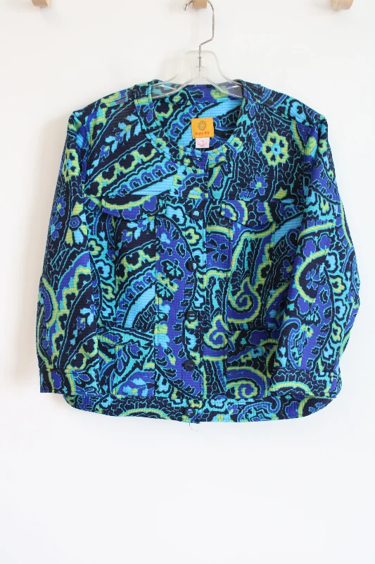 Ruby Rd. Blue Green Paisley Quilted Jacket | 16 Welt Pockets Slit Pockets Flap Pockets Ruby Rd. Blue Green Paisley Quilted Jacket | 16 Welt Pockets Slit Pockets Flap Pockets