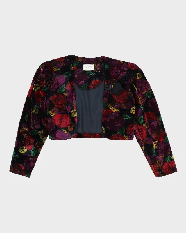 Purple Patterned Velvet Bolero Jacket - M Satin Fabric Silk Fabric Chiffon Fabric