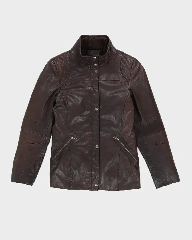 Danier Brown Leather Zip Jacket - S Striped Jacket Polka Dot Jacket Floral Jacket