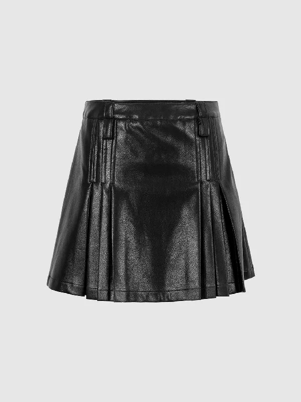 Pleated Mini A-Line Skirt relaxed fit skirt
