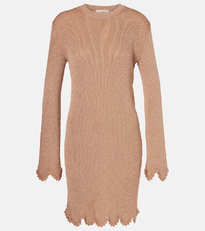 Chloe Scalloped sweater dress Toggled Drawstring Belted