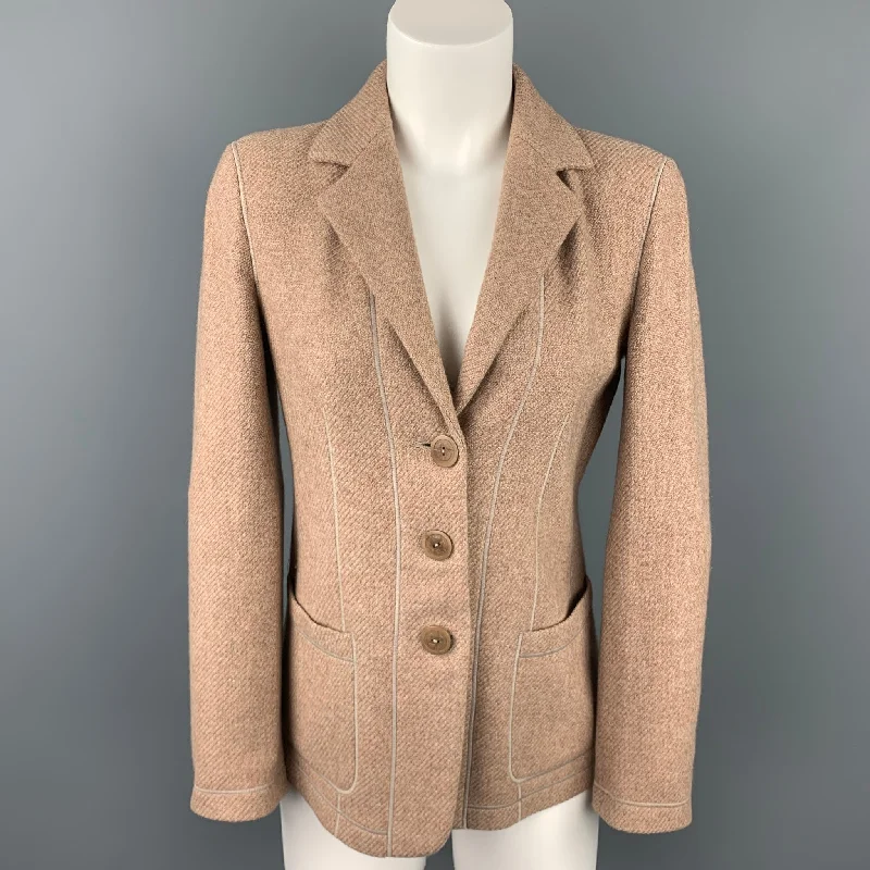 GIORGIO ARMANI Size 0 Taupe Textured Cashmere Blend Notch Lapel Buttoned Jacket Toggled Jacket Drawstring Jacket Belted Jacket GIORGIO ARMANI Size 0 Taupe Textured Cashmere Blend Notch Lapel Buttoned Jacket Toggled Jacket Drawstring Jacket Belted Jacket
