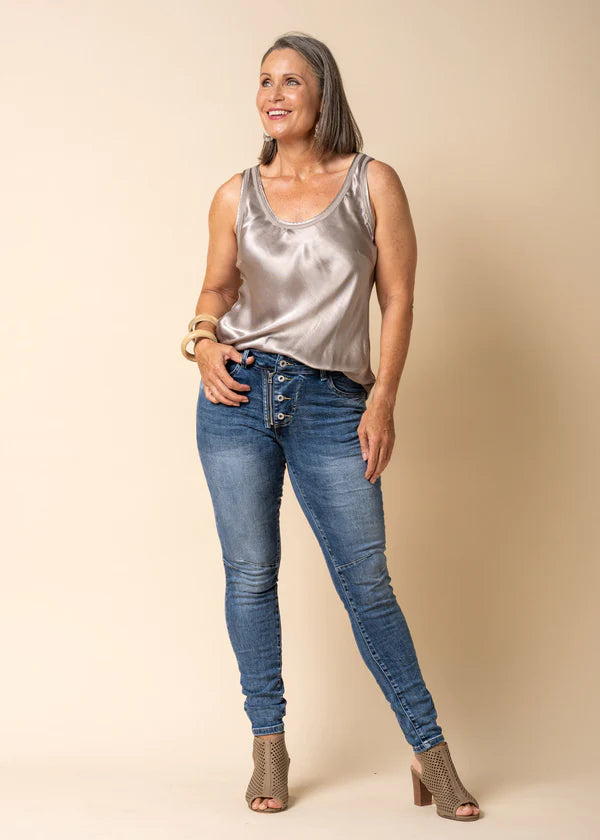 Anica Pants - Denim Blue Relaxed Fit Trousers