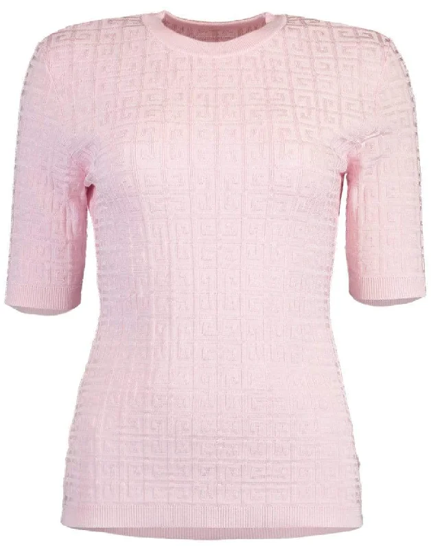 4G Light Pink Monogram Allover Sweater Mesh Sweater Canvas Denim